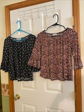 Michael Kors Floral Peasant Blouse & Black Paisley Blouse Duo